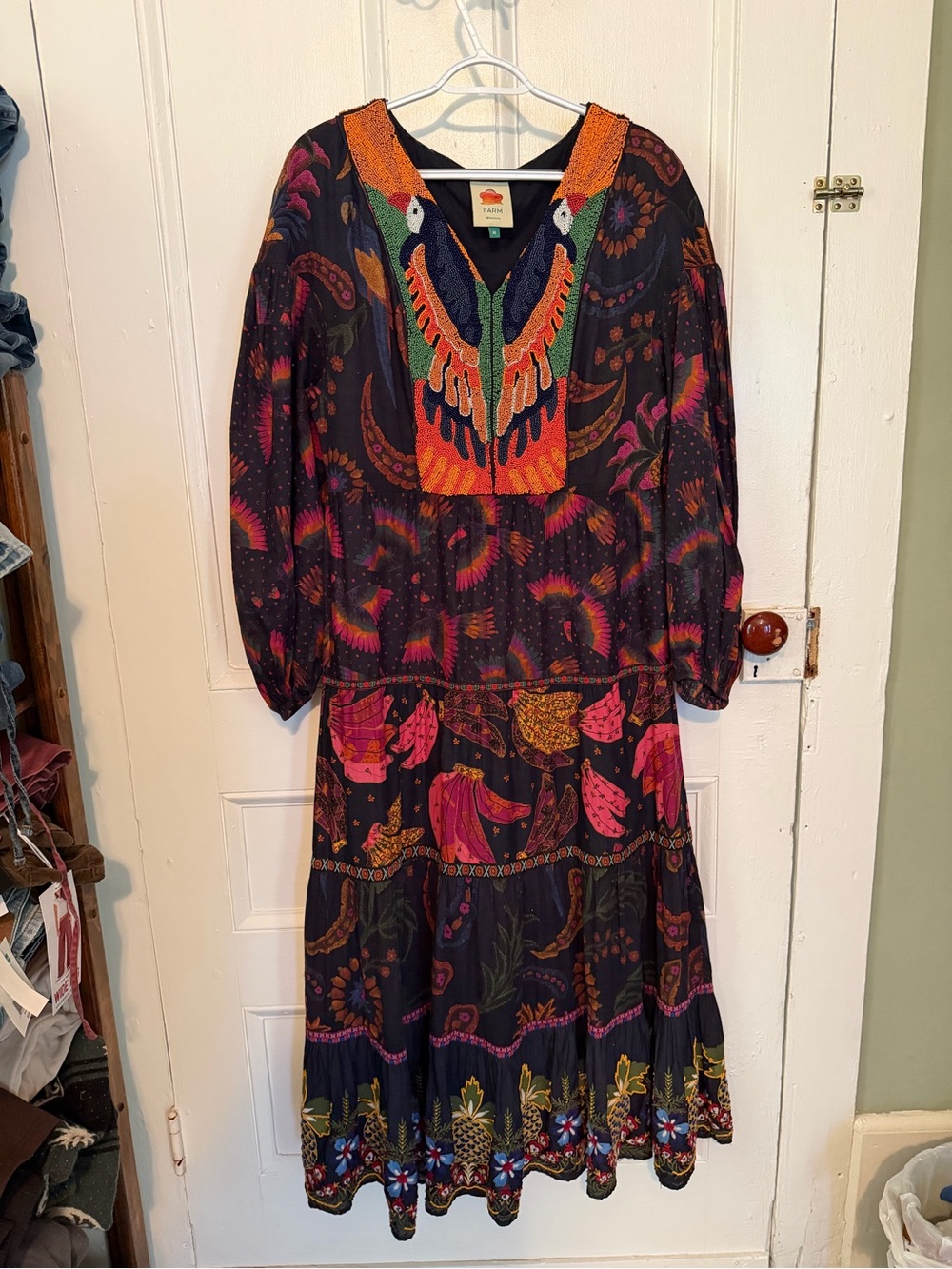 FARM Rio Navy Maxi Dress with Multicolor Beading